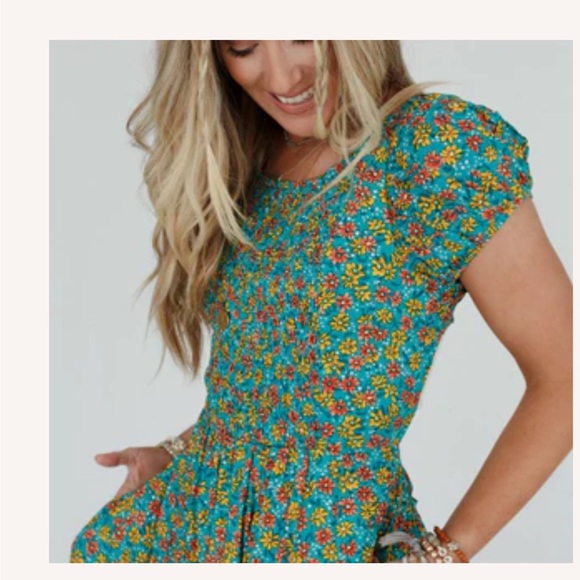 Three Bird Nest Dresses & Skirts - Easel Teal and Yellow Floral Dress